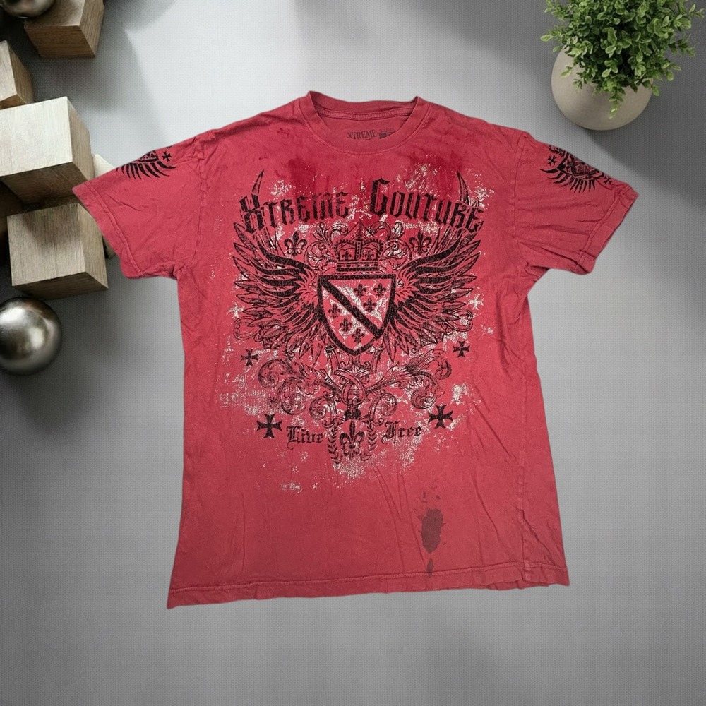 Xtreme Couture by Affliction Red Graphic T-Shirt XL Y2K Skater Grunge MMA 1694